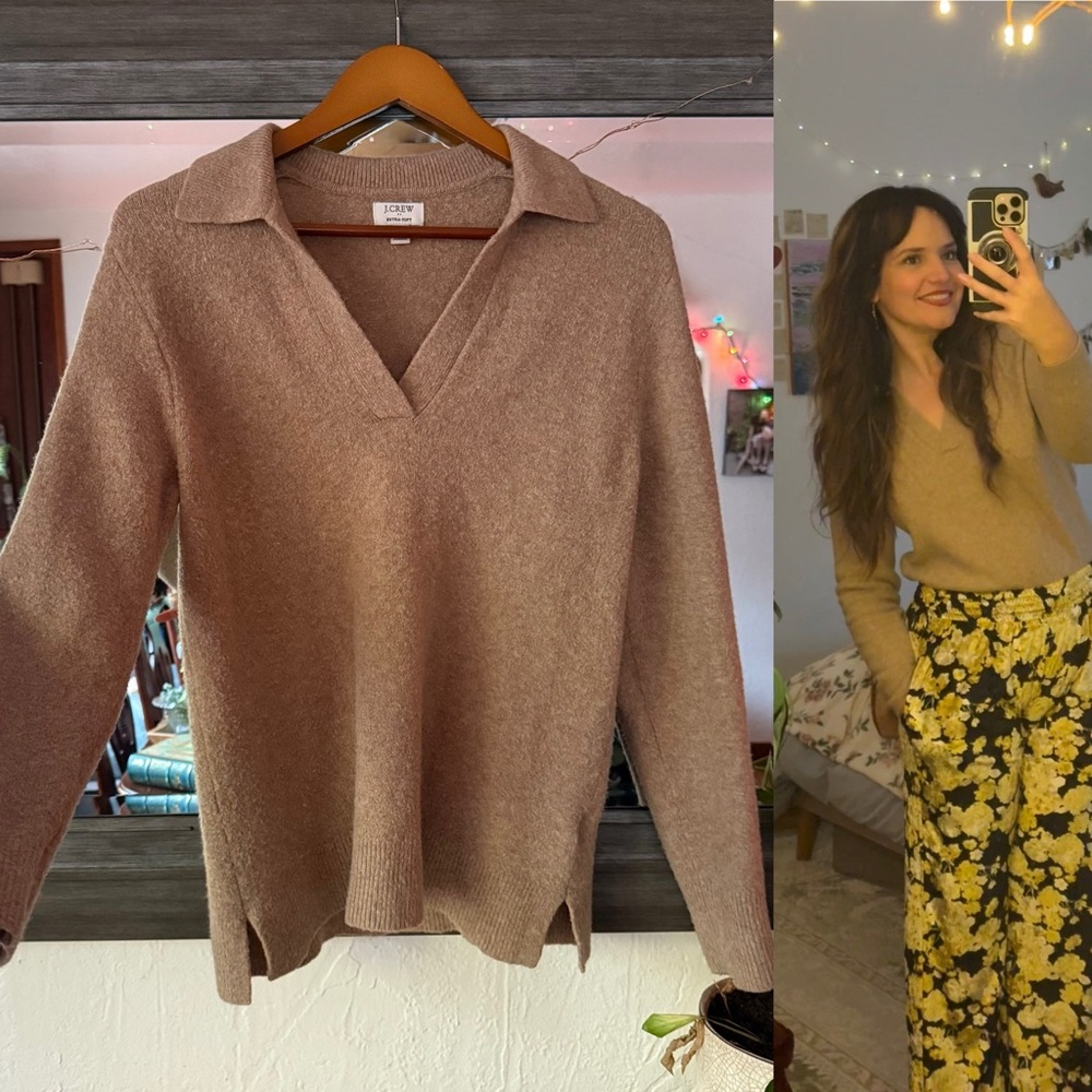 Beige J Crew Extra Soft Polo Collar Sweater 🌿